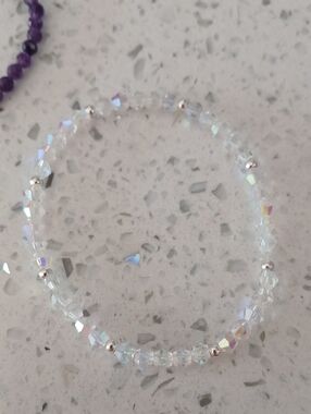 Sworski Crystal Glass Aurora Borealis Beaded Bracelet Sterling Silver 925 Accent